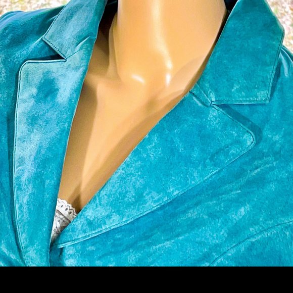 ⭐️HP⭐️RED VALENTINO▪️Light Aqua Blue Seamed Retro Suede Leather Jacket - Picture 3 of 9